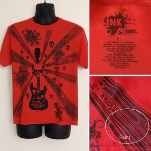 Ink Inc Men T-shirt Sz L  Skull Guitar Metal Grunge Goth Streetwear Skater Biker